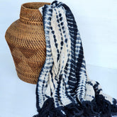 Dark Blue Tie-Dye Cotton Throw with Long Fringe | 125×195cm